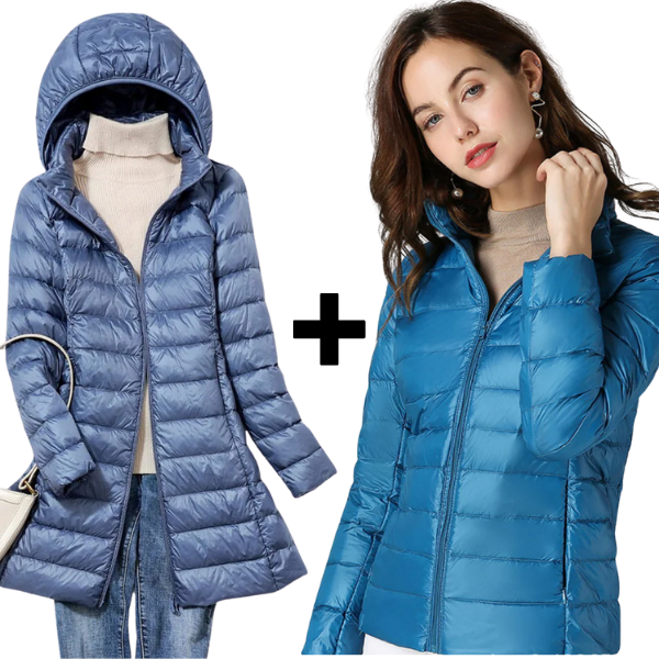 Sky+Aurora - Ultralight Jakke & Lang Jakke med Hvide Andefjer