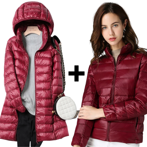 Sky+Aurora - Ultralight Jakke & Lang Jakke med Hvide Andefjer