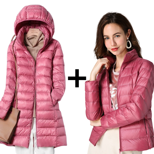 Sky+Aurora - Ultralight Jakke & Lang Jakke med Hvide Andefjer